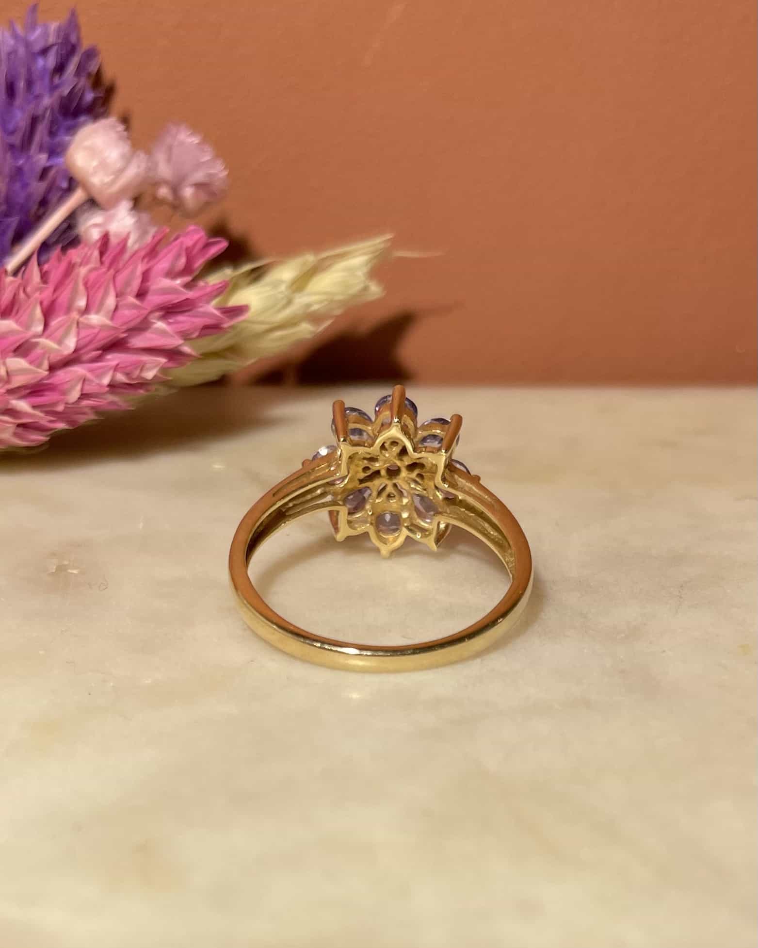 Bague Marguerite 9 Tanzanites &amp; 4 Diamants "Orchidée"