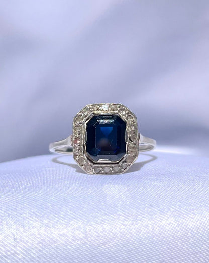 Bague Art-Déco Saphir &amp; Diamants &quot;Ashley&quot;