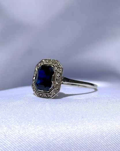 Bague Art-Déco Saphir &amp; Diamants &quot;Ashley&quot;