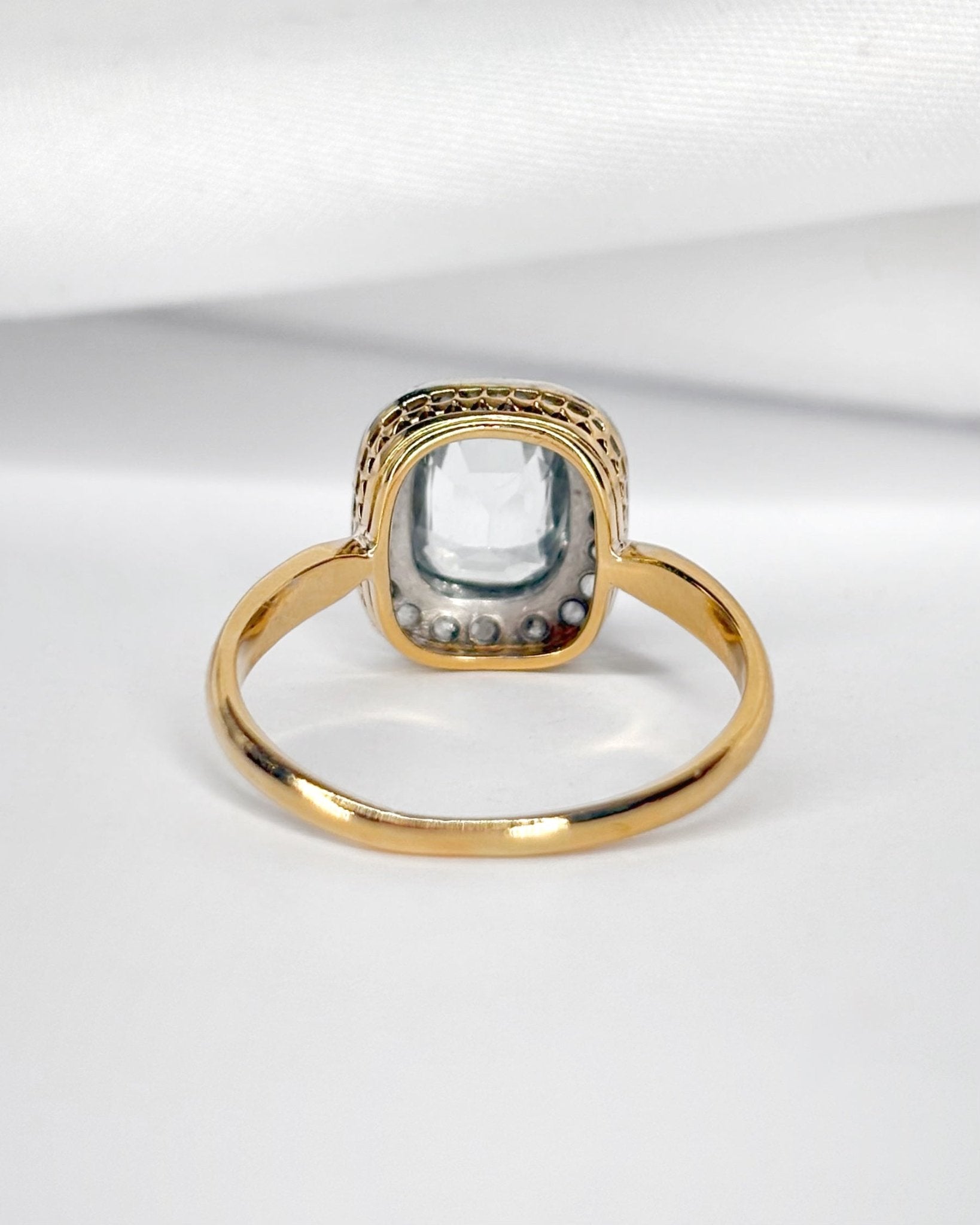 Bague Art - Déco Aigue - Marine 1.15 carat &amp; 20 Diamants "Ludivine" - Elliade Paris