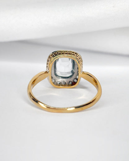 Bague Art - Déco Aigue - Marine 1.15 carat &amp; 20 Diamants "Ludivine" - Elliade Paris