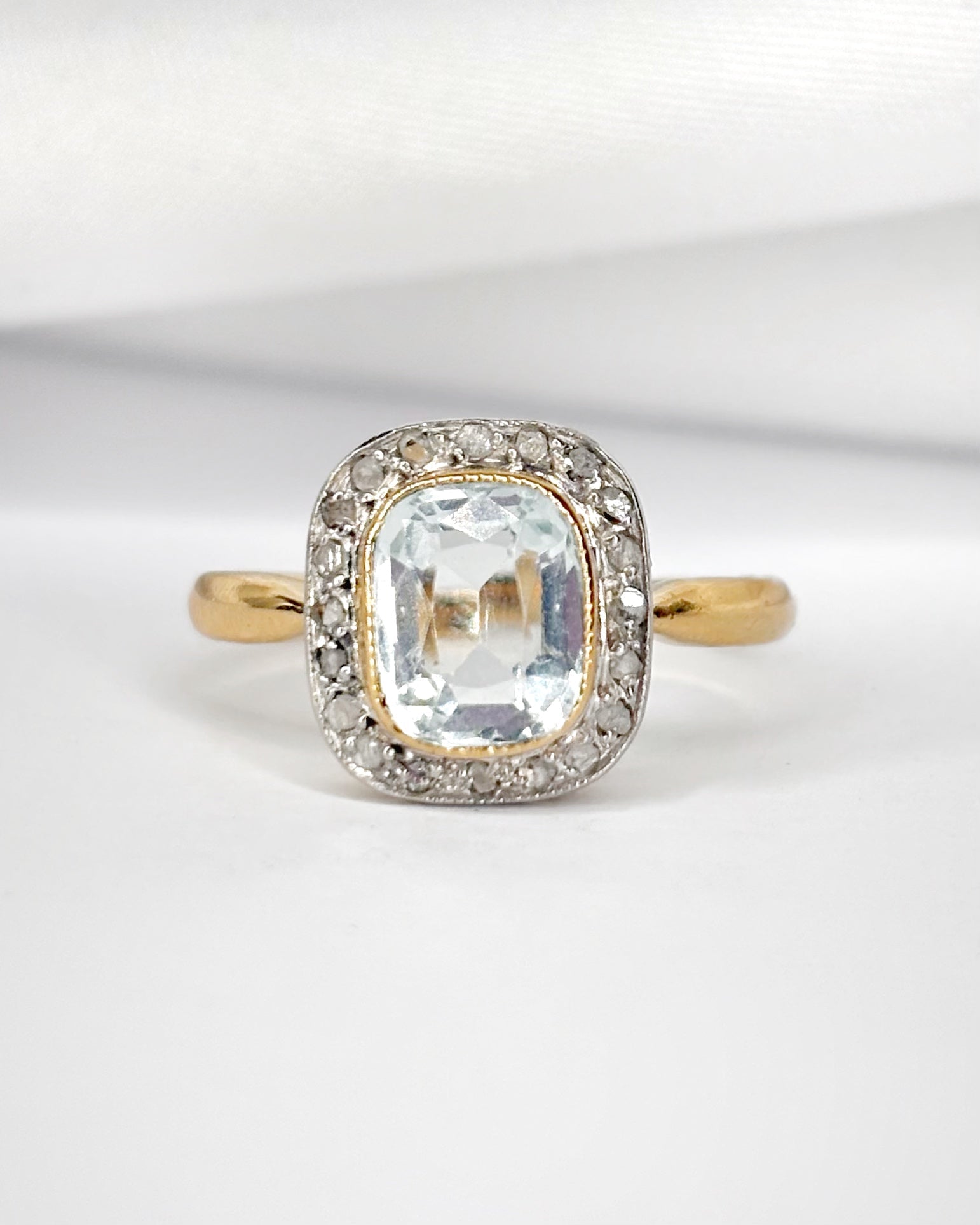 Bague Art - Déco Aigue - Marine 1.15 carat &amp; 20 Diamants "Ludivine" - Elliade Paris
