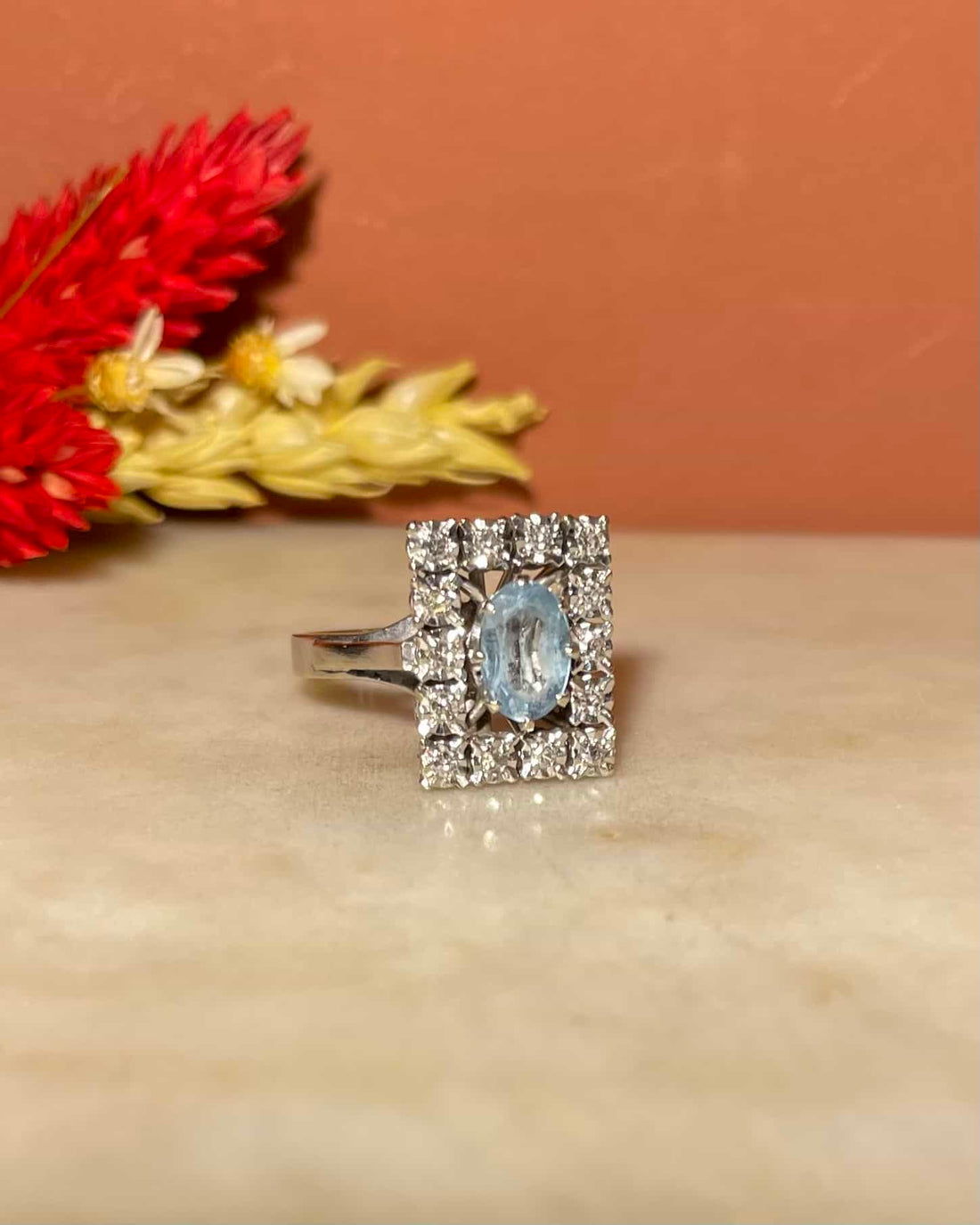 Bague Art-déco Aigue-Marine &amp; Diamants &quot;Jordyn&quot;