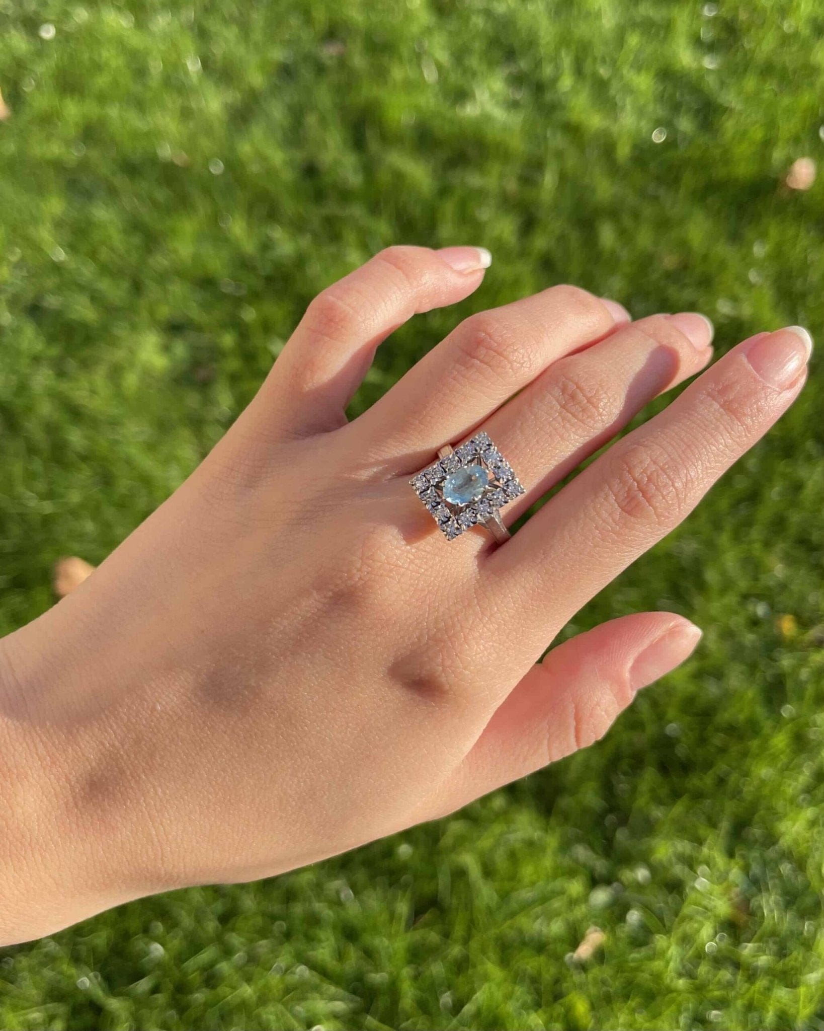 Bague Art - déco Aigue - Marine &amp; Diamants "Jordyn" - Elliade Paris
