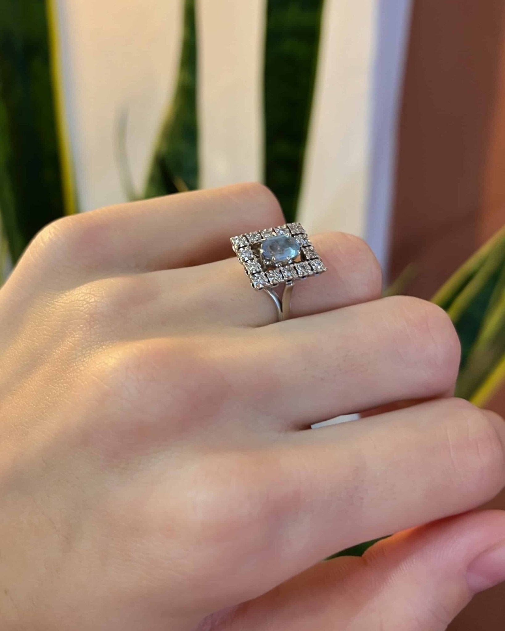Bague Art - déco Aigue - Marine &amp; Diamants "Jordyn" - Elliade Paris