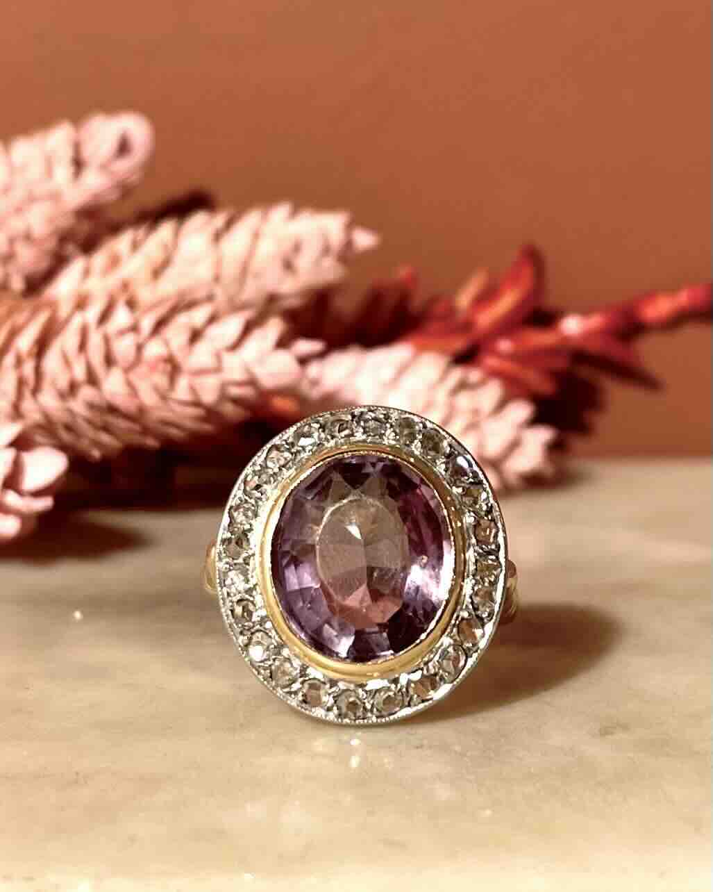 Bague Art - Déco Améthyste &amp; Diamants &quot;Faustine&quot; - Elliade Paris