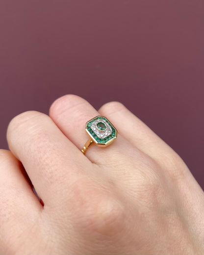 Bague Style Art-Déco Émeraudes et Diamants &quot;Ximena&quot;