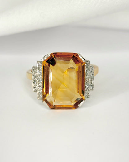 Bague Art-Déco Citrine 7.20 carats &amp; Diamants "Coline" - Elliade Paris
