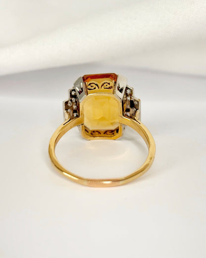 Bague Art-Déco Citrine 7.20 carats &amp; Diamants "Coline" - Elliade Paris