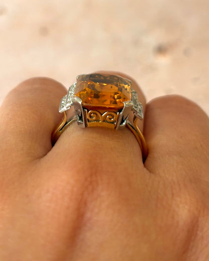 Bague Art-Déco Citrine 7.20 carats &amp; Diamants "Coline" - Elliade Paris