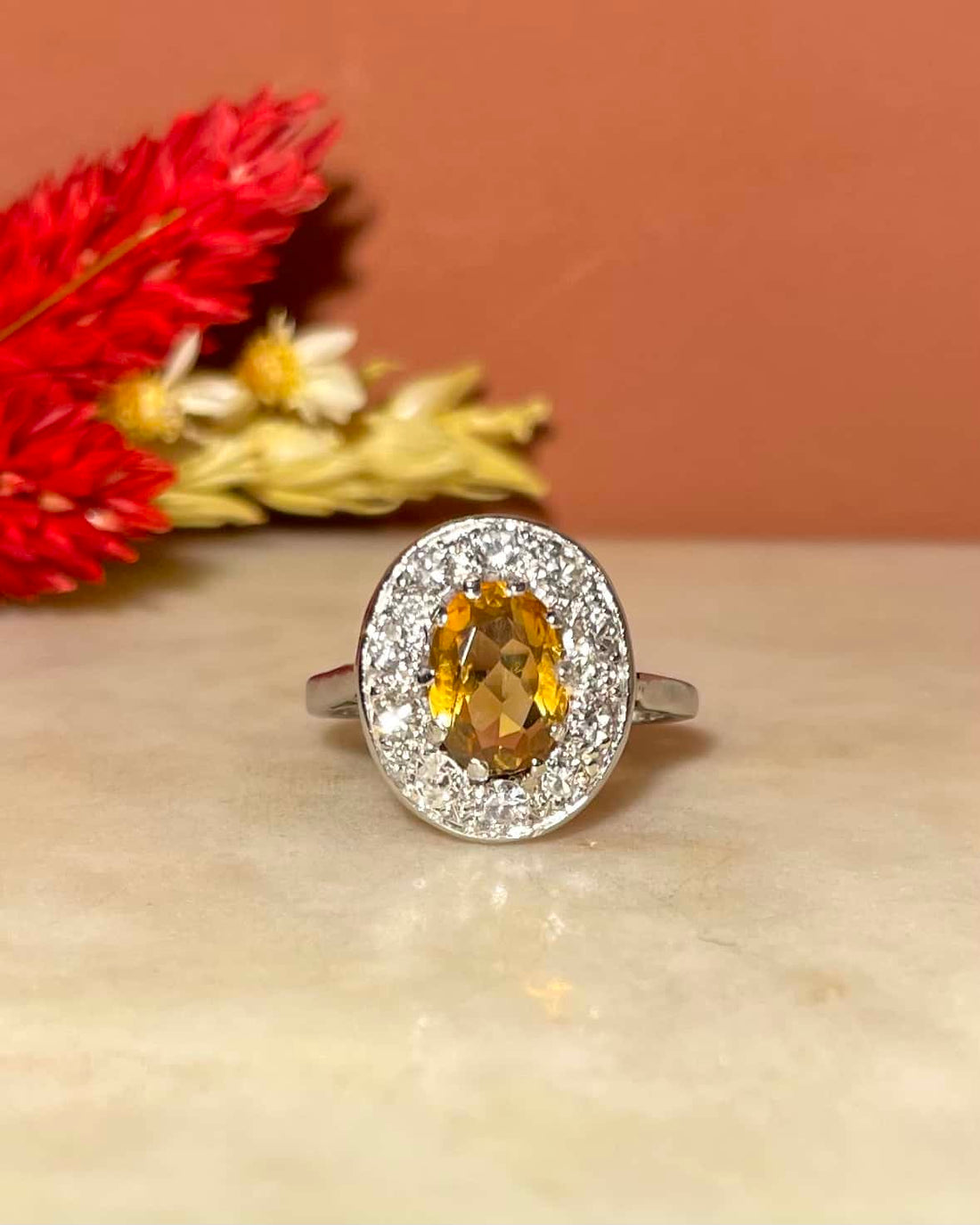 Bague Art-Déco Citrine 1 Carat &amp; 10 Diamants &quot;Eliza&quot;