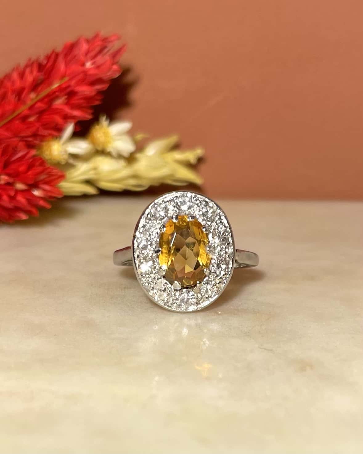 Bague Art-Déco Citrine 1 Carat &amp; 10 Diamants "Eliza"