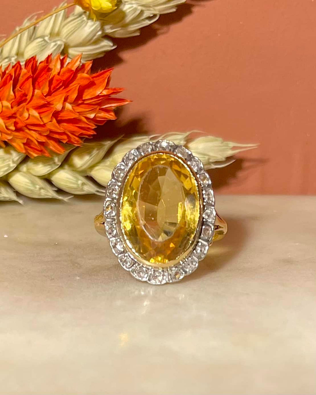 Bague Art-Déco Citrine 5.40 Carats &amp; 20 Diamants &quot;Sirine&quot;