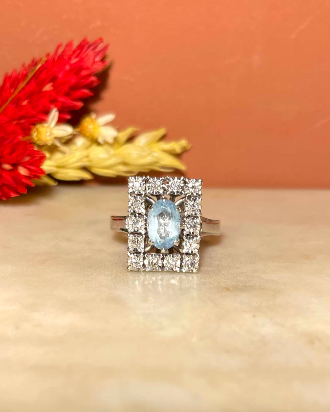 Bague Art-déco Aigue-Marine &amp; Diamants &quot;Jordyn&quot;