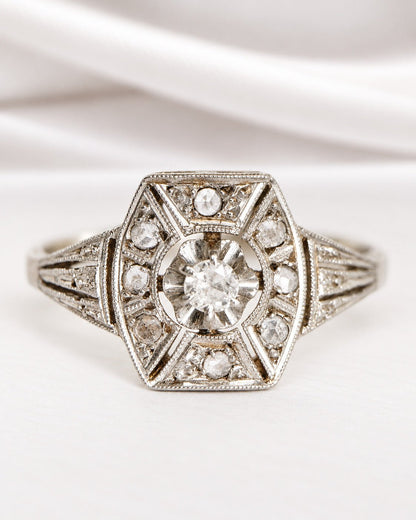 Bague Art-Déco Diamant &amp; Topazes blanches "Karine" - Elliade Paris
