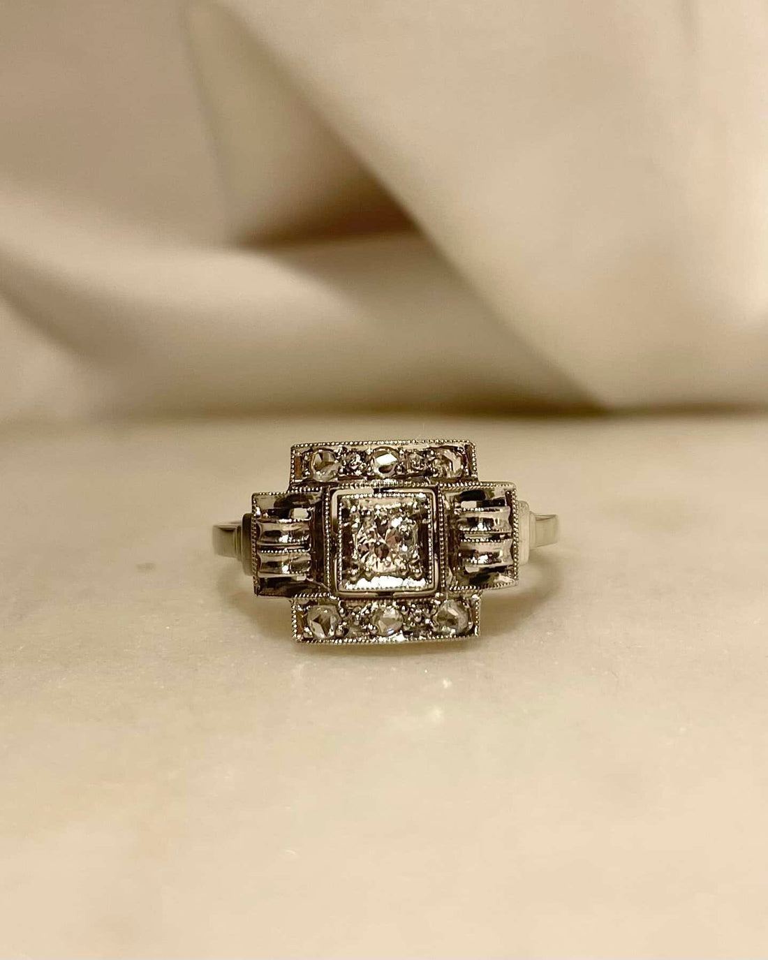 Bague Art - Déco Diamants 0.13 carat "Blanche" - Elliade Paris