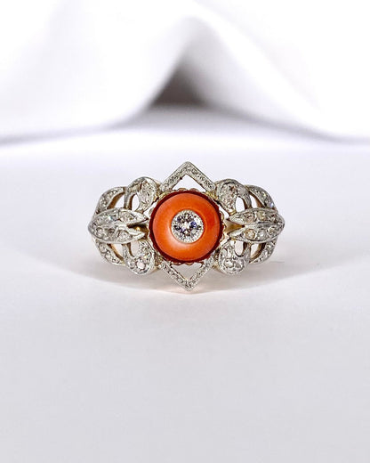Bague Art Déco Diamants &amp; Corail "Nour" - Elliade Paris