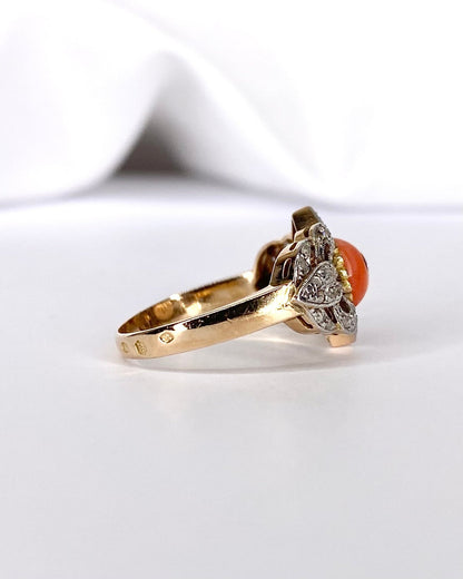 Bague Art Déco Diamants &amp; Corail "Nour" - Elliade Paris