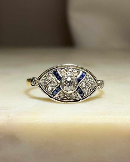 Bague Art - déco Diamants &amp; Saphirs &quot;Adélia&quot; - Elliade Paris
