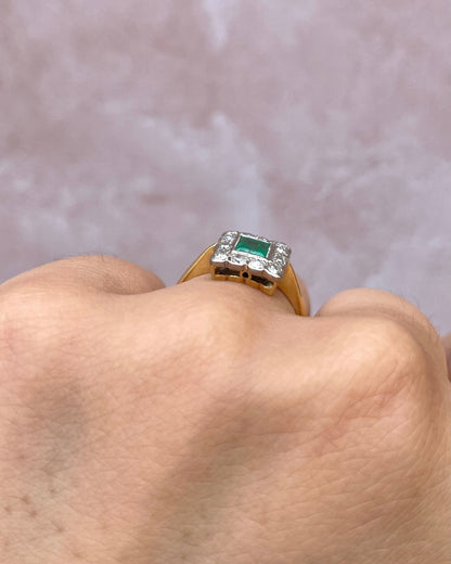 Bague Art - Déco Émeraude 0.38 cts &amp; Diamants 0.36 cts "Evelina" - Elliade Paris