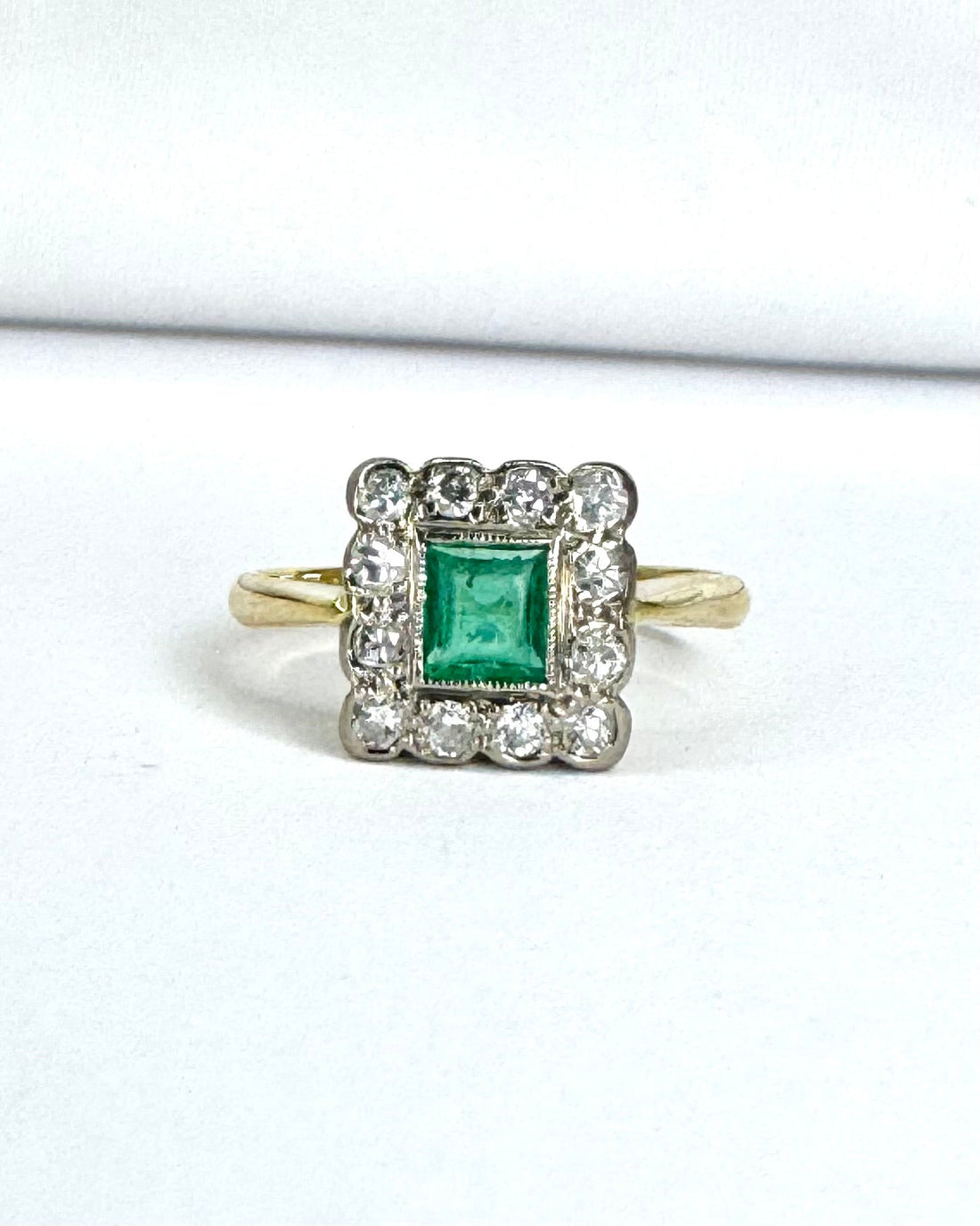 Bague Art - Déco Émeraude 0.38 cts &amp; Diamants 0.36 cts "Evelina" - Elliade Paris