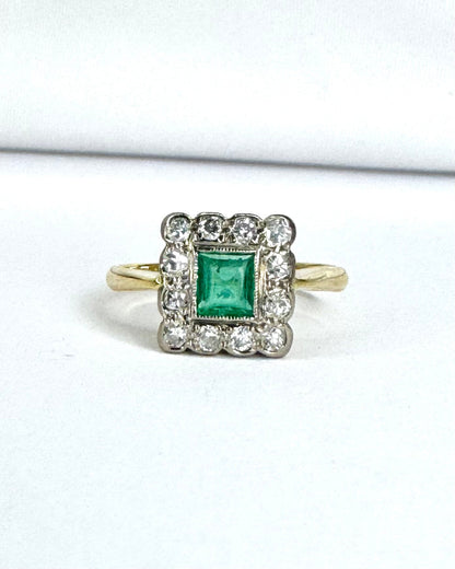 Bague Art - Déco Émeraude 0.38 cts &amp; Diamants 0.36 cts "Evelina" - Elliade Paris