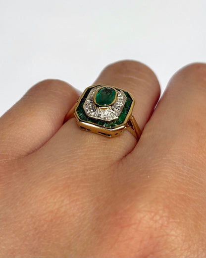 Bague Art Déco Émeraude 0.62 carat &amp; Diamants "Elena" - Elliade Paris