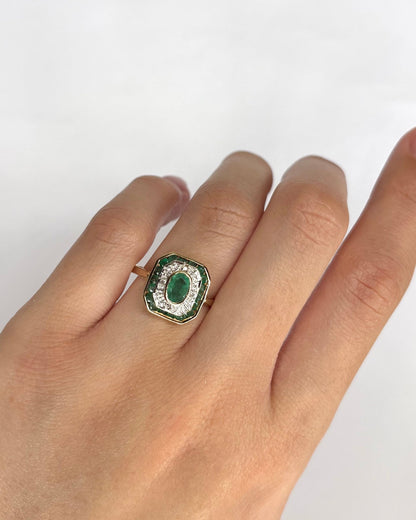 Bague Art Déco Émeraude 0.62 carat &amp; Diamants "Elena" - Elliade Paris