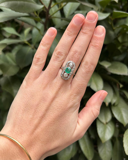 Bague Art - Déco Emeraude 0.85 carat &amp; Diamants 1.02 carat &quot;Aurore&quot; - Elliade Paris