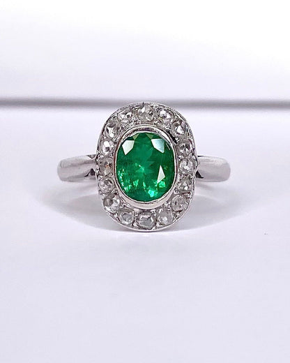 Bague Art - Déco Émeraude 0.95 carat &amp; Diamants 0.20 carat "Linda" - Elliade Paris