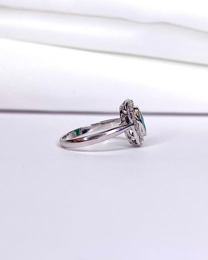 Bague Art - Déco Émeraude 0.95 carat &amp; Diamants 0.20 carat "Linda" - Elliade Paris