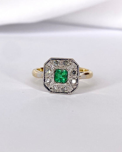 Bague Art Déco Émeraude &amp; Diamants "Adelie" - Elliade Paris