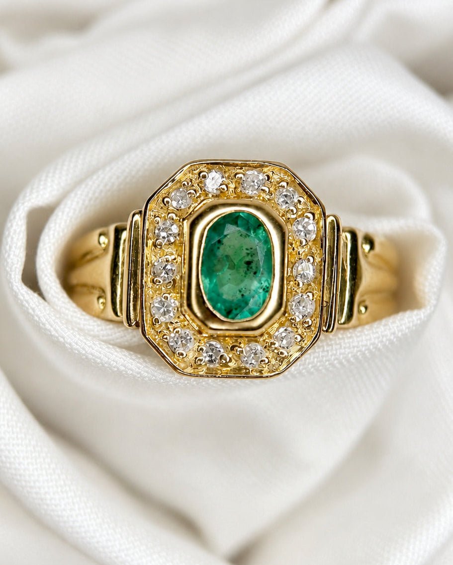 Bague Art-Déco Émeraude &amp; Diamants "Eden" - Elliade Paris