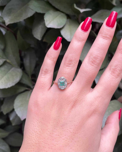 Bague Art - Déco Emeraude &amp; Diamants &quot;Priscilla&quot; - Elliade Paris