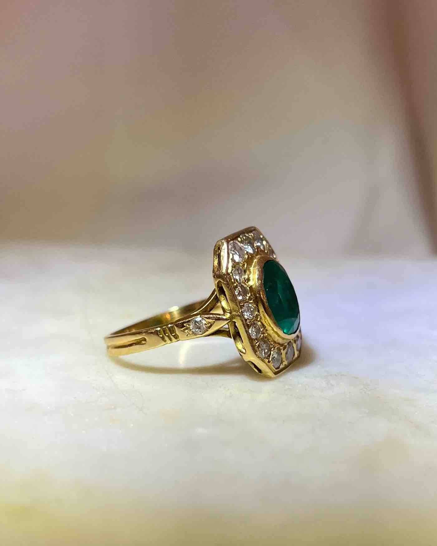 Bague Art - déco émeraude &amp; diamants &quot;Téa&quot; - Elliade Paris