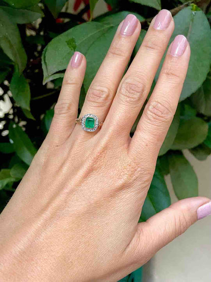 Bague Art-Déco Émeraude &amp; 18 Diamants &quot;Catherine&quot;