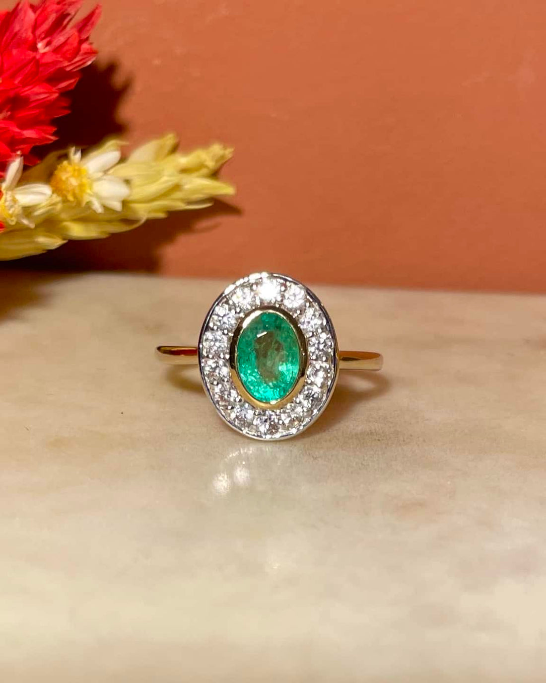 Bague style Art-Déco émeraude &amp; diamants &quot;Hélia&quot;