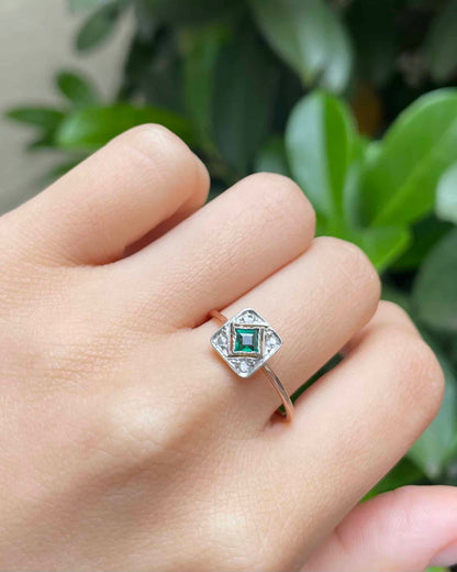 Bague Art-Déco Emeraude &amp; Diamants &quot;Gladys&quot;