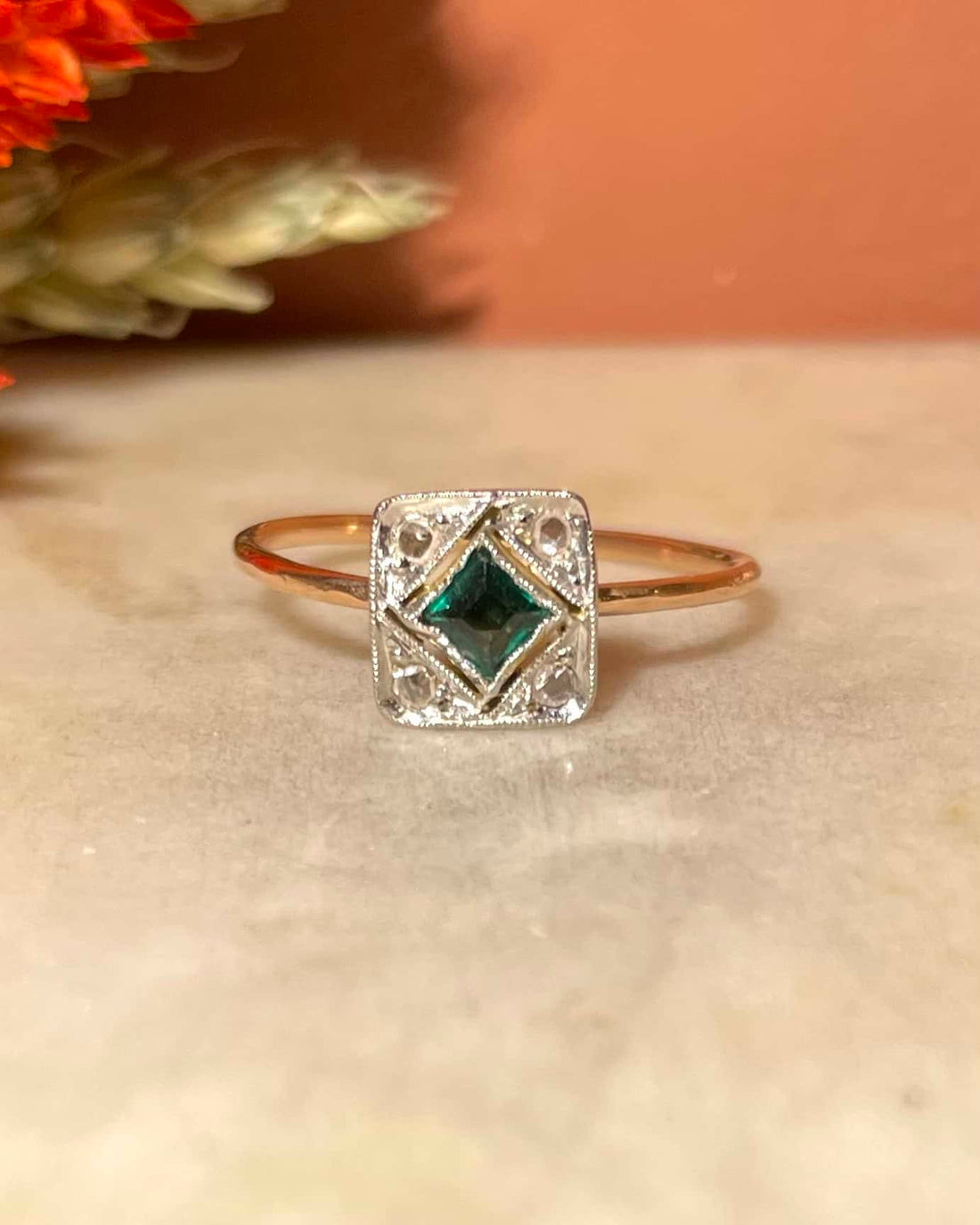 Bague Art-Déco Emeraude &amp; Diamants &quot;Gladys&quot;