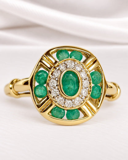 Bague Art-Déco Émeraudes &amp; Diamants "Laurette" - Elliade Paris