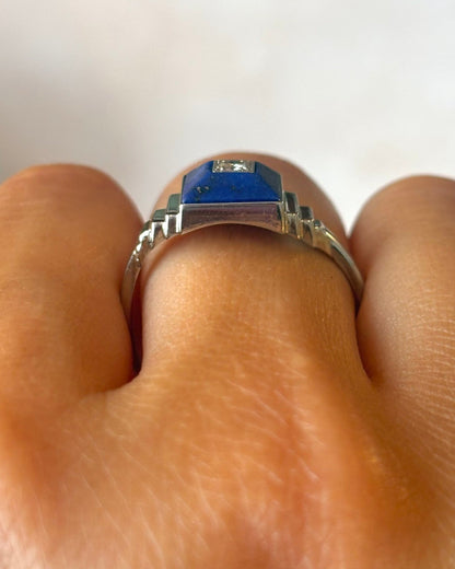 Bague Art-Déco Lapis-Lazuli &amp; Diamant "Lalie" - Elliade Paris