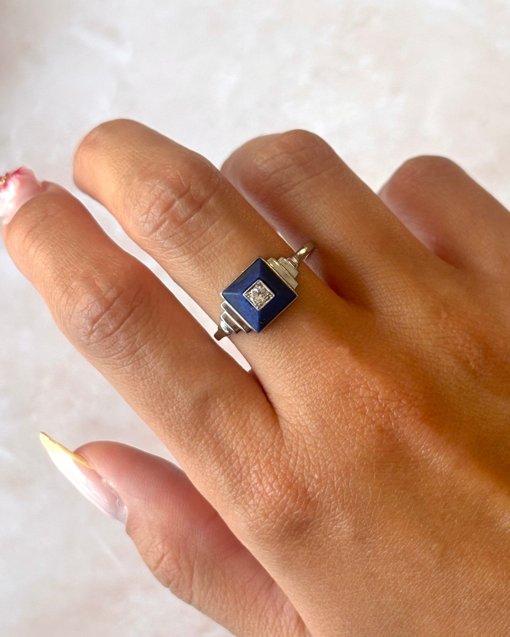 Bague Art-Déco Lapis-Lazuli &amp; Diamant "Lalie" - Elliade Paris