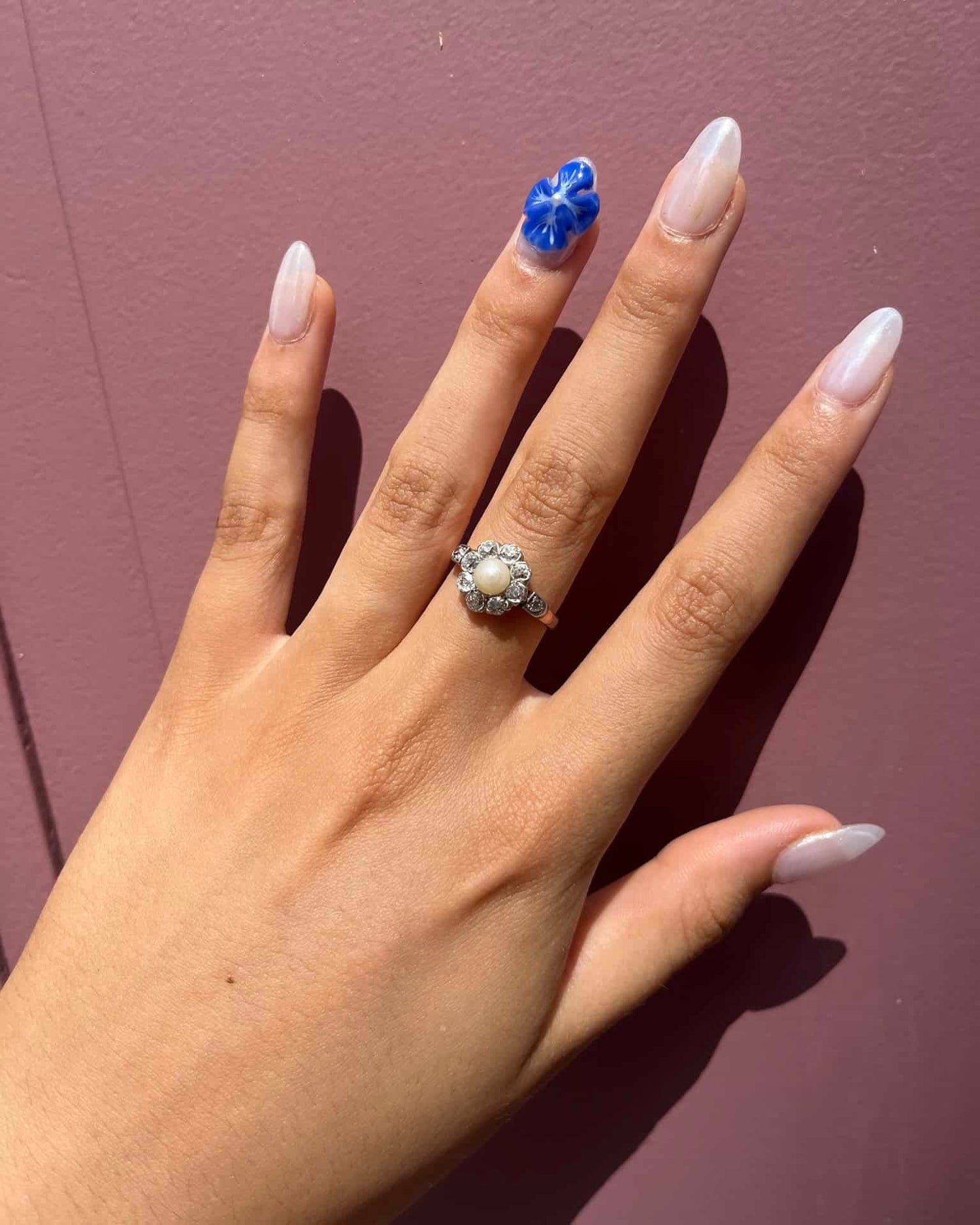 Bague Art - déco marguerite diamants &amp; perle &quot;Julia&quot; - Elliade Paris