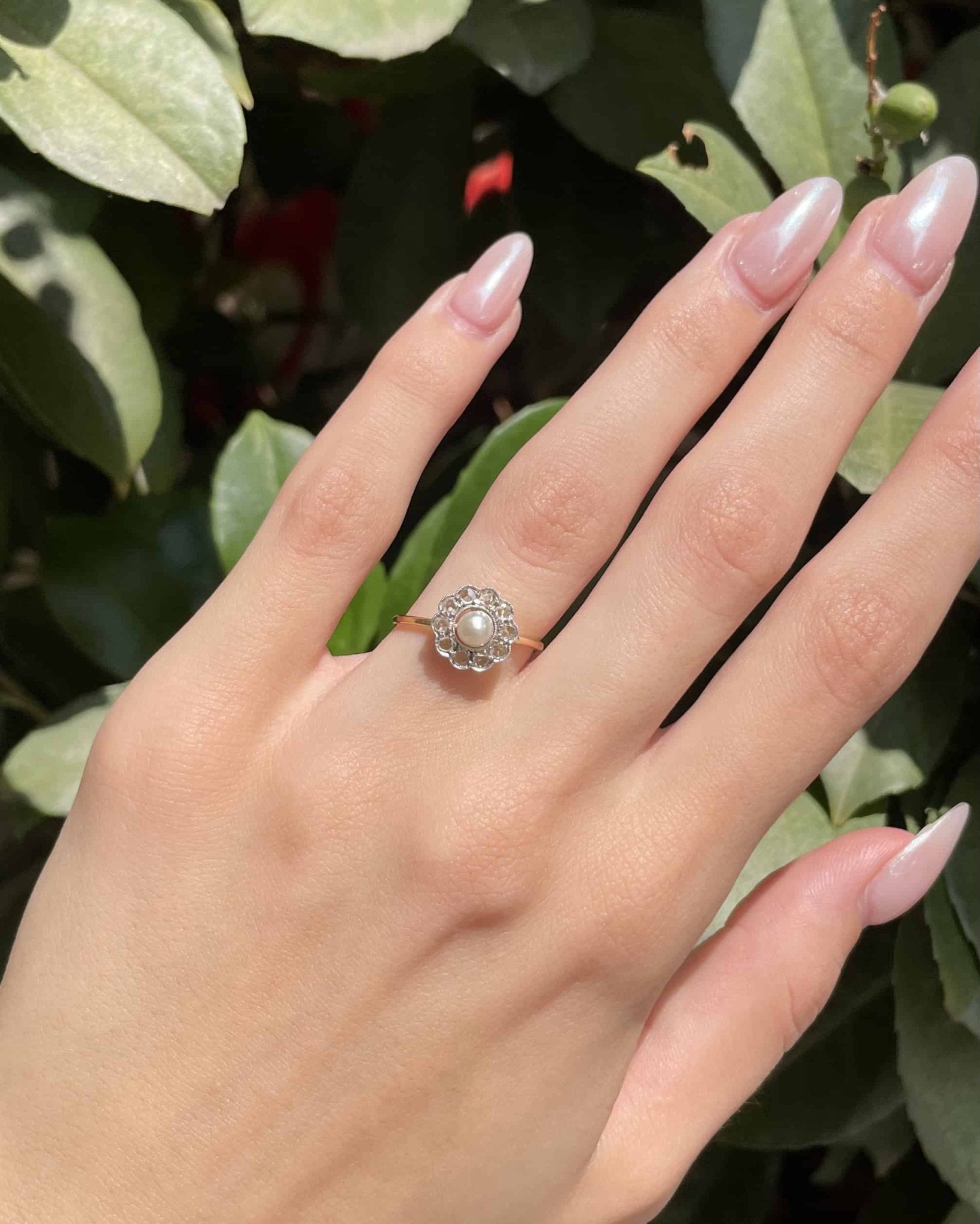 Bague Art - déco marguerite diamants &amp; perle "Malia" - Elliade Paris