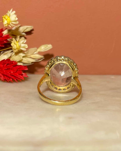 Bague Art - Déco Marguerite Quartz Rose 9 Carats &amp; 22 Diamants &quot;Rowane&quot; - Elliade Paris