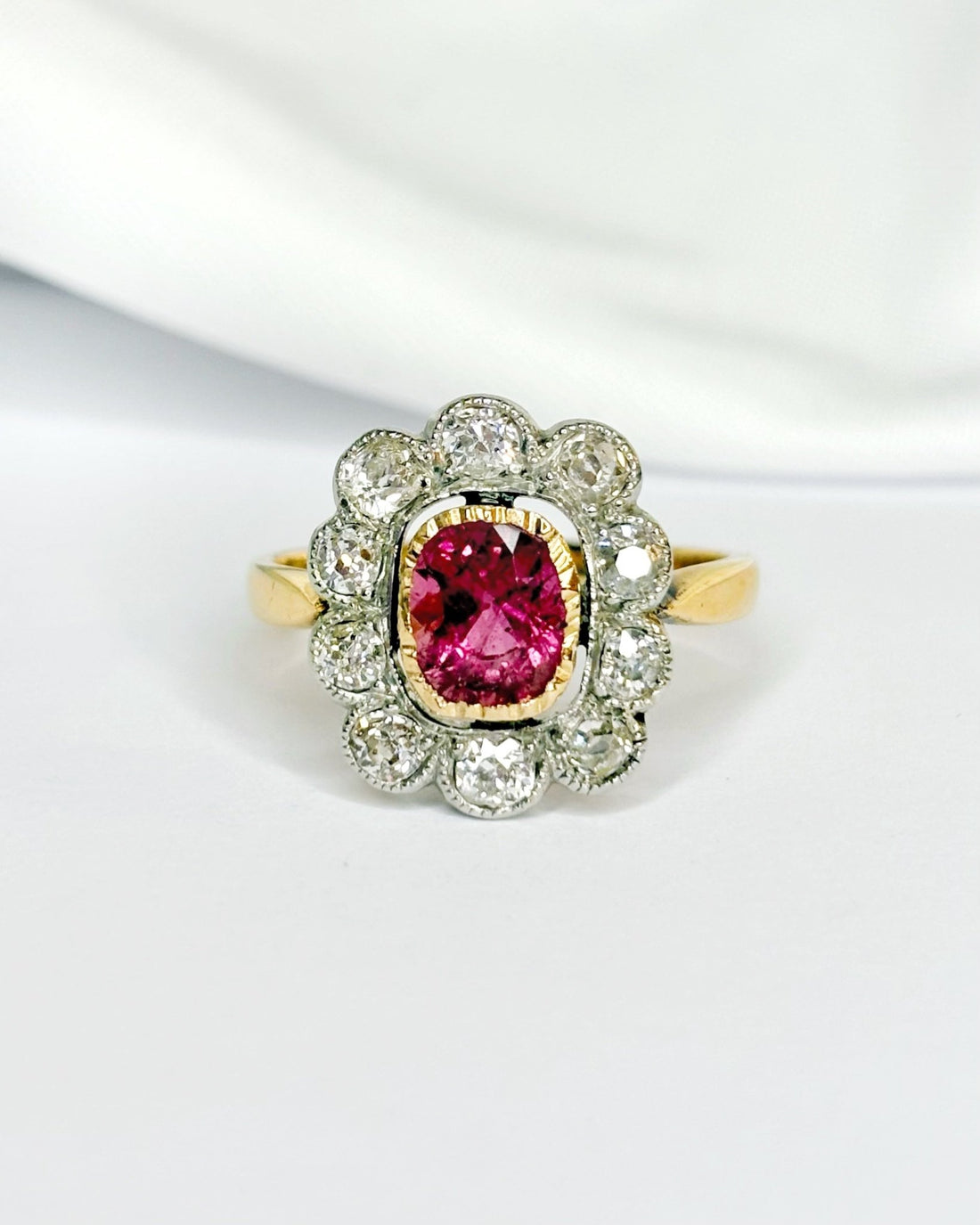 Bague Art Déco Marguerite Tourmaline 1.10 carat &amp; Diamants 0.70 carat "Vera" - Elliade Paris