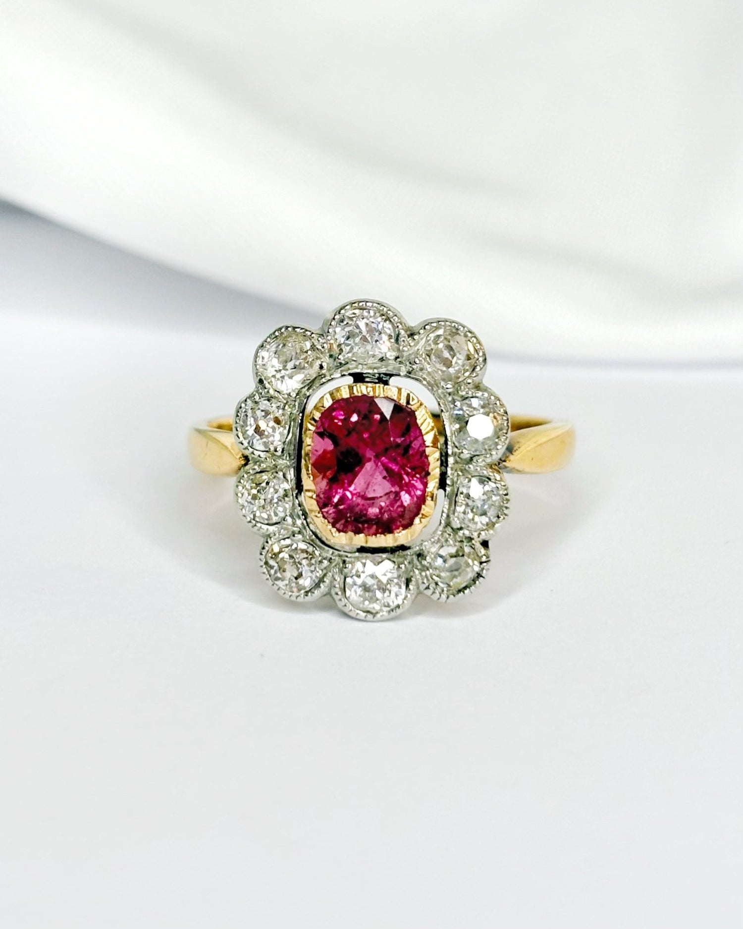 Bague Art Déco Marguerite Tourmaline 1.10 carat &amp; Diamants 0.70 carat "Vera" - Elliade Paris