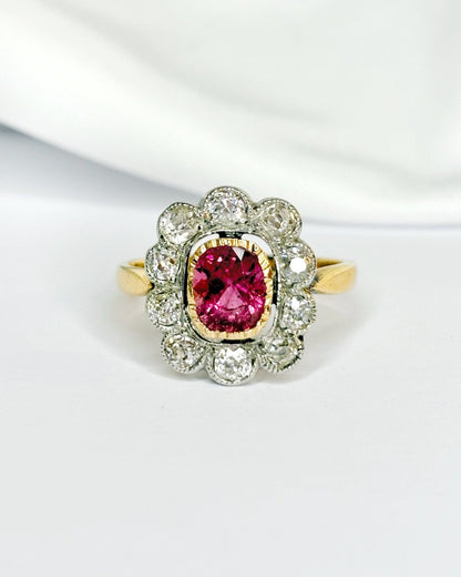 Bague Art Déco Marguerite Tourmaline 1.10 carat &amp; Diamants 0.70 carat "Vera" - Elliade Paris