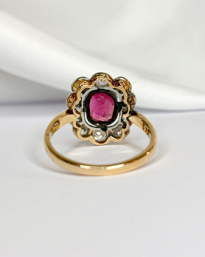 Bague Art Déco Marguerite Tourmaline 1.10 carat &amp; Diamants 0.70 carat "Vera" - Elliade Paris