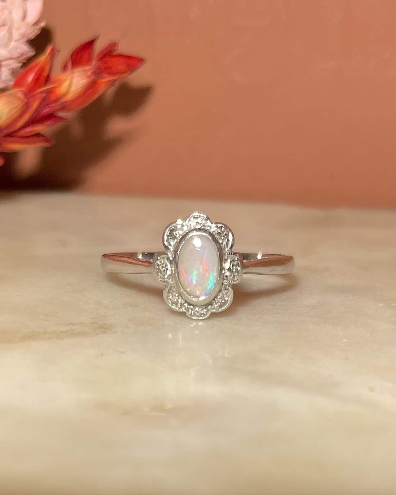 Bague Art - Déco Opale &amp; Diamants "Ofélia" - Elliade Paris